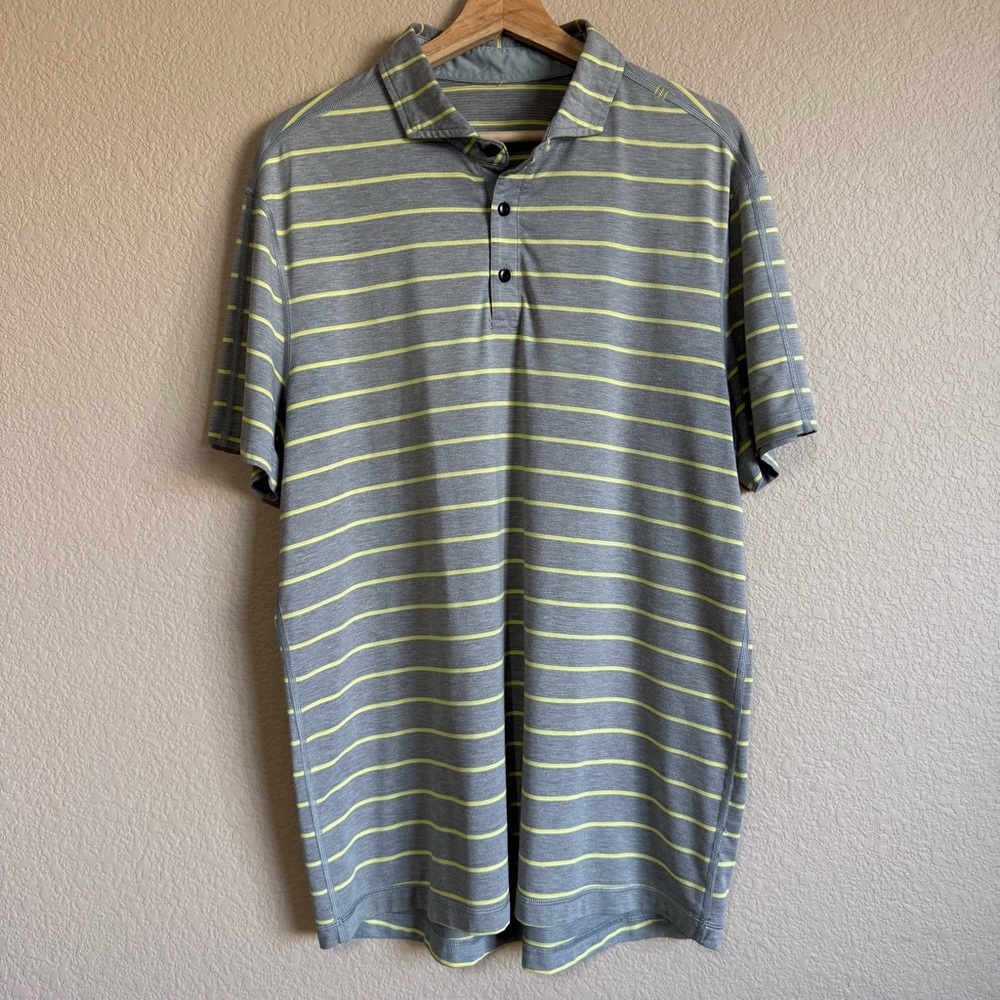 Lululemon Evolution Stretch Performance Striped Golf Polo Shirt Gray Men's Large